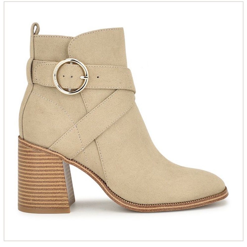 Nine West Taupe Suede Ankle Booties with Buckle